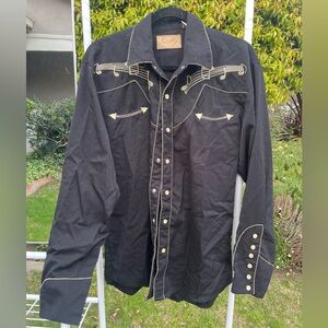 Scully Black Western Shirt with Gold Embroidered Notes